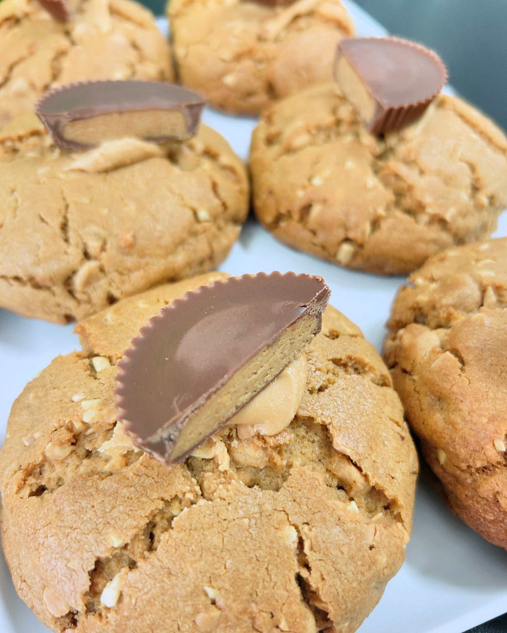 Peanut butter cookies topped with peanut butter cups